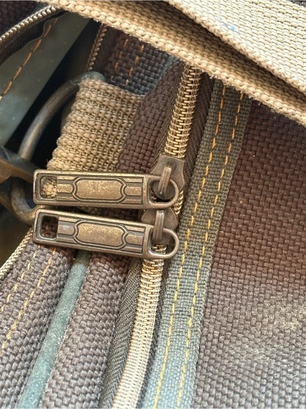 American tourist, vintage Olive Green Canvas Duffel Bag with Brown leather trim